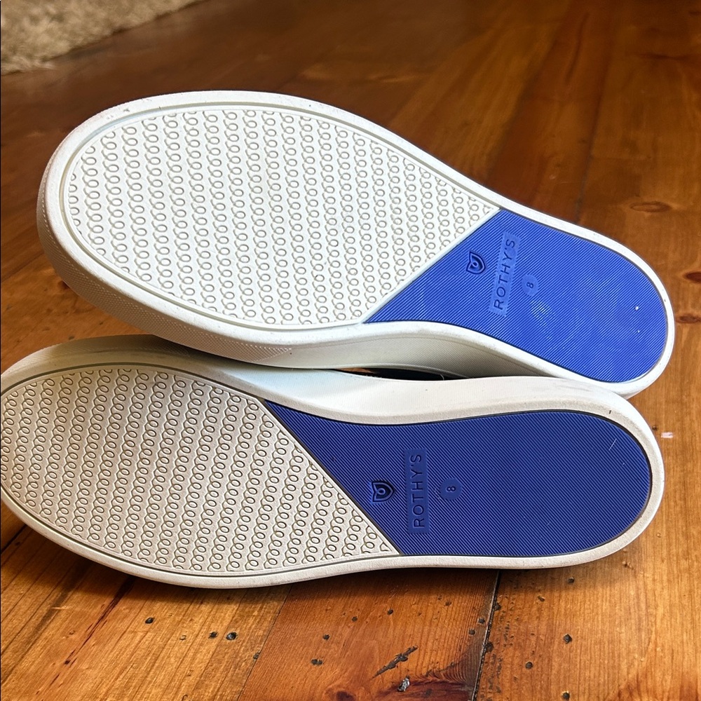 Rothy's White Slip-On Sneakers with Blue Sole Panels - Picture 2 of 5